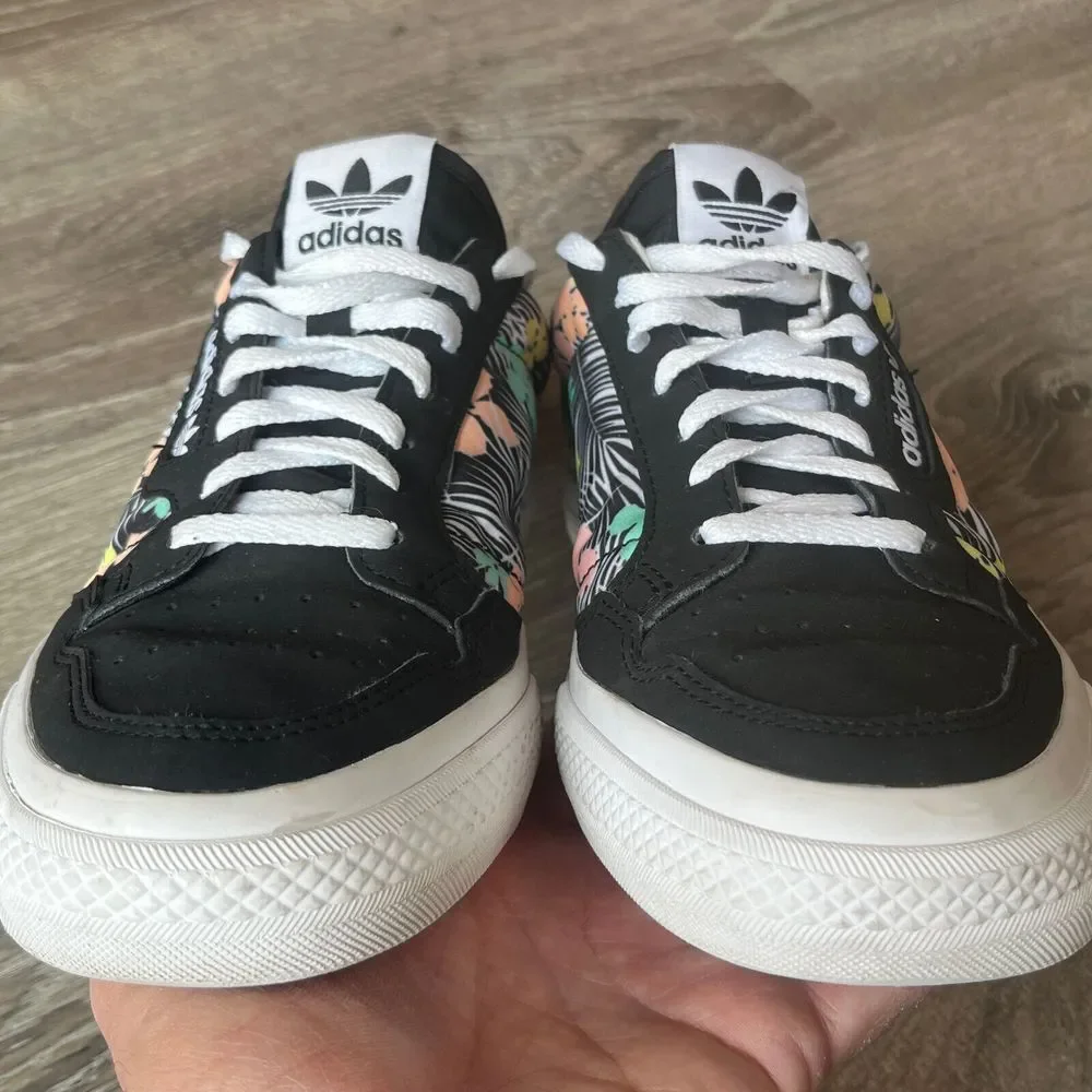 Adidas Continental Vulc J Black Floral Sneakers Mens‎ 7 Womens 9 EU 40